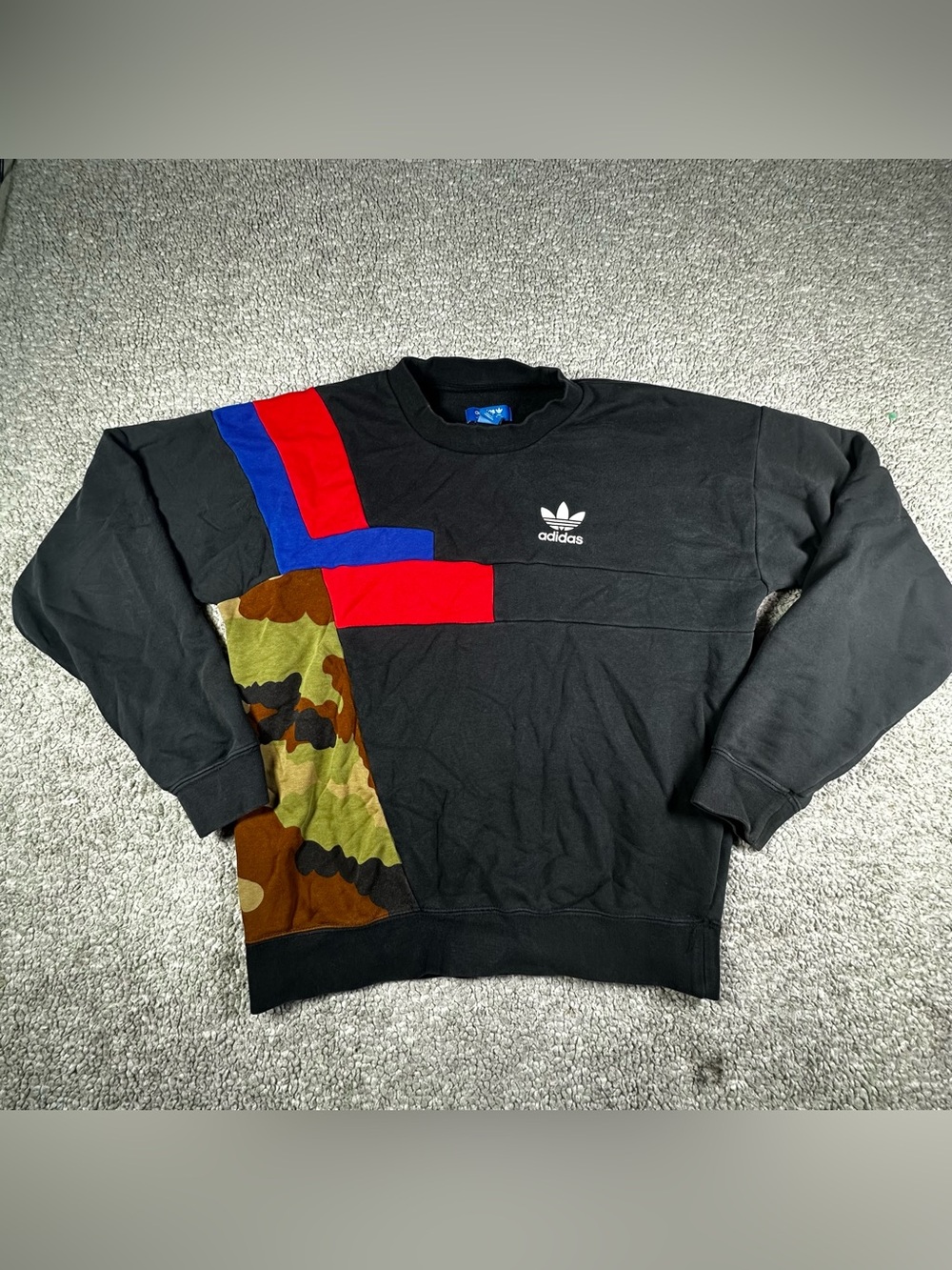 Adidas Originals Men's Crewneck Sweatshirt Black Camo Colorblock Graphic Size S